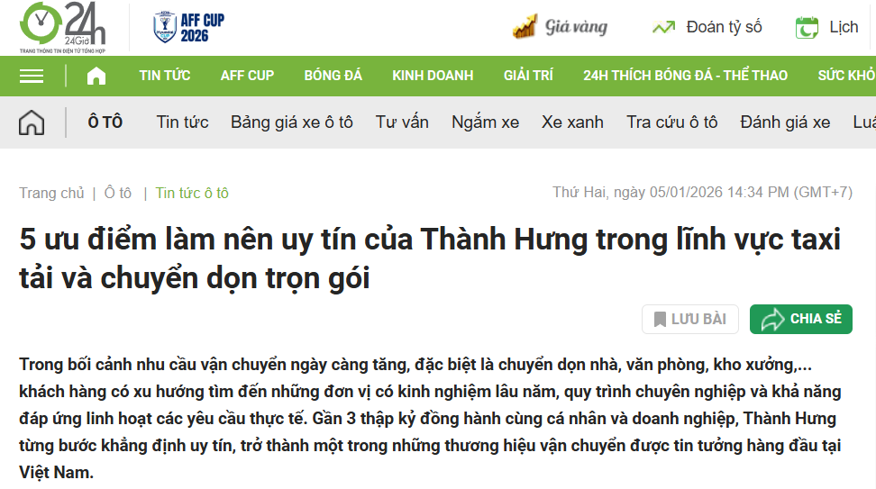 Báo 24h viết về Thành Hưng