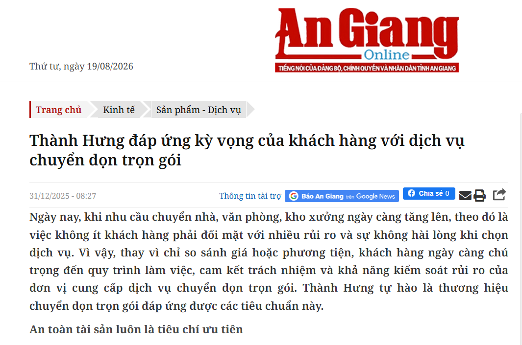 Báo An Giang viết về Thành Hưng