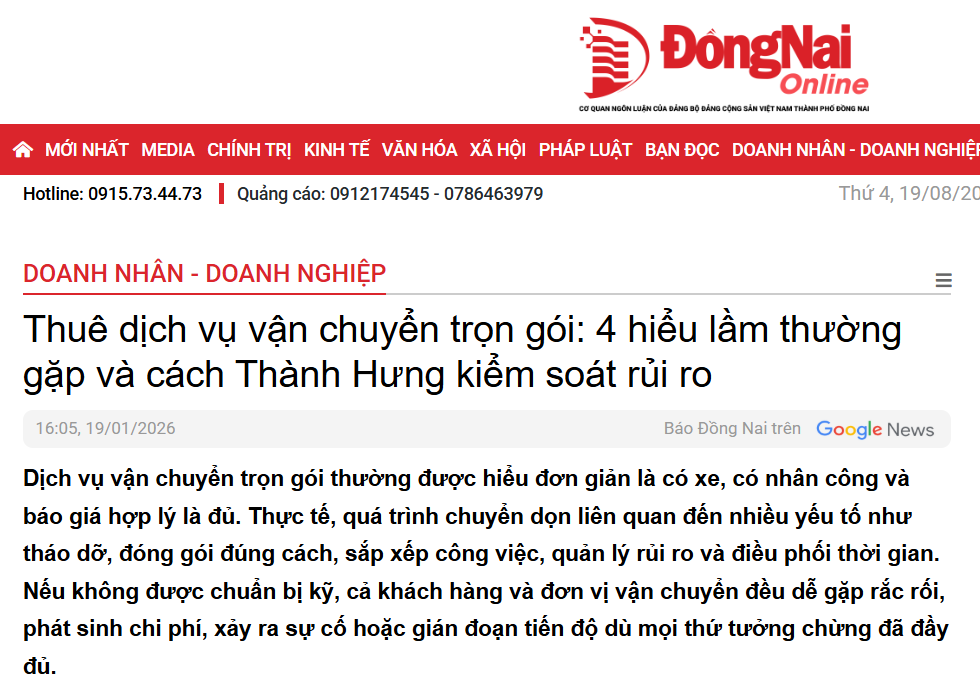 Báo Đồng Nai viết về Thành Hưng