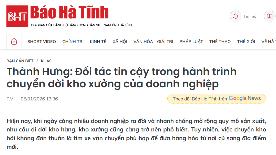 Báo Hà Tĩnh viết về Thành Hưng