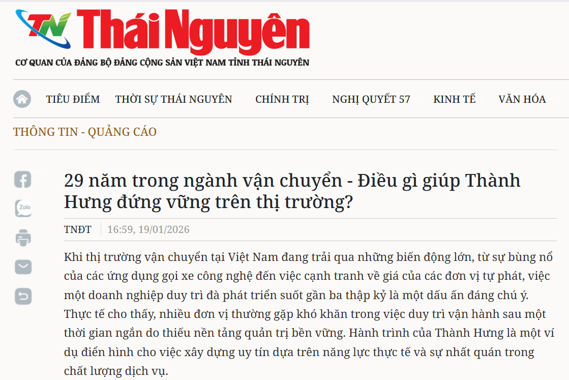 Báo Thái Nguyên viết về Thành Hưng
