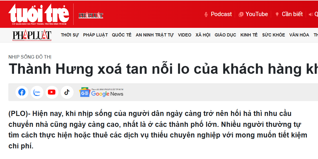 Báo Tuổi Trẻ viết về Thành Hưng
